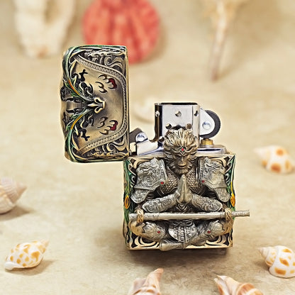 Zippo Antique Brass Luminous Sun Wukong Fighting Buddha Shell Case - CM92