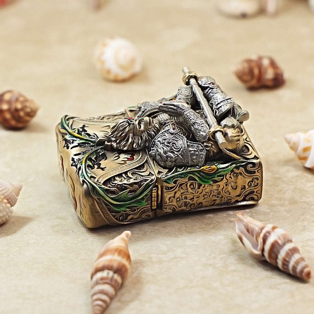 Zippo Antique Brass Luminous Sun Wukong Fighting Buddha Shell Case - CM92