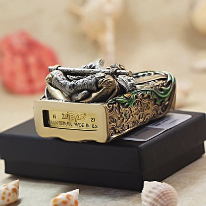 Zippo Antique Brass Luminous Sun Wukong Fighting Buddha Shell Case - CM92