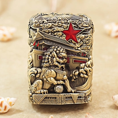 Zippo Antique Brass Majestic Pass Guardian Lion Shell Case - CM63