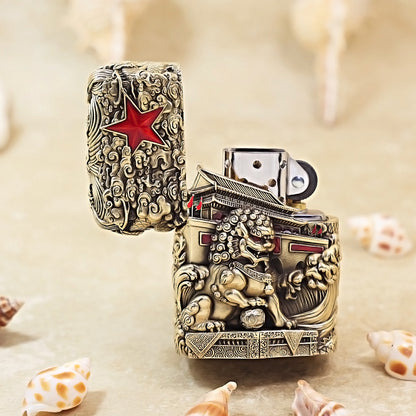 Zippo Antique Brass Majestic Pass Guardian Lion Shell Case - CM63