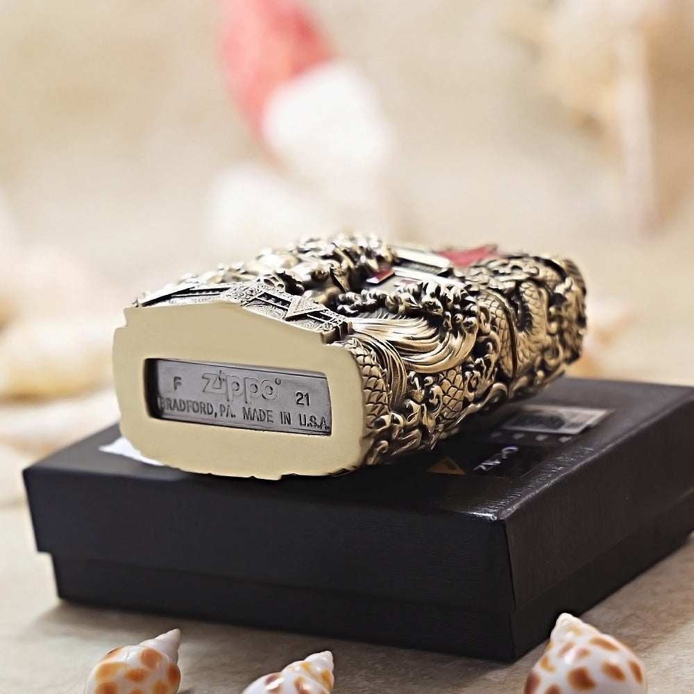 Zippo Antique Brass Majestic Pass Guardian Lion Shell Case - CM63