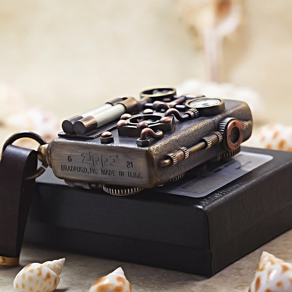 Zippo Antique Brass Steampunk Industrial Gauge - DS176