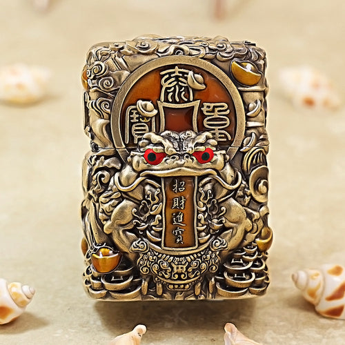 Zippo Antique Brass Three-Legged Wealth Toad Shell Case - CM62