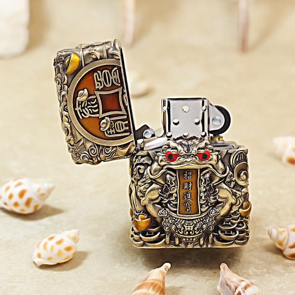 Zippo Antique Brass Three-Legged Wealth Toad Shell Case - CM62