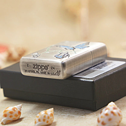 Zippo Antique Silver Breaking the Cocoon Butterfly - DS170
