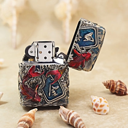 Zippo Antique Silver Cool Millionaire Fortune Cat Shell Case - CM88