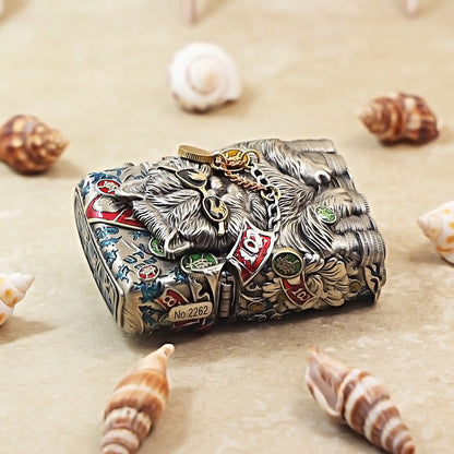 Zippo Antique Silver Cool Millionaire Fortune Cat Shell Case - CM88