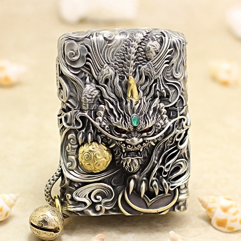 Zippo Antique Silver Dynamic Pixiu Mythical Beast Shell Case - CM98