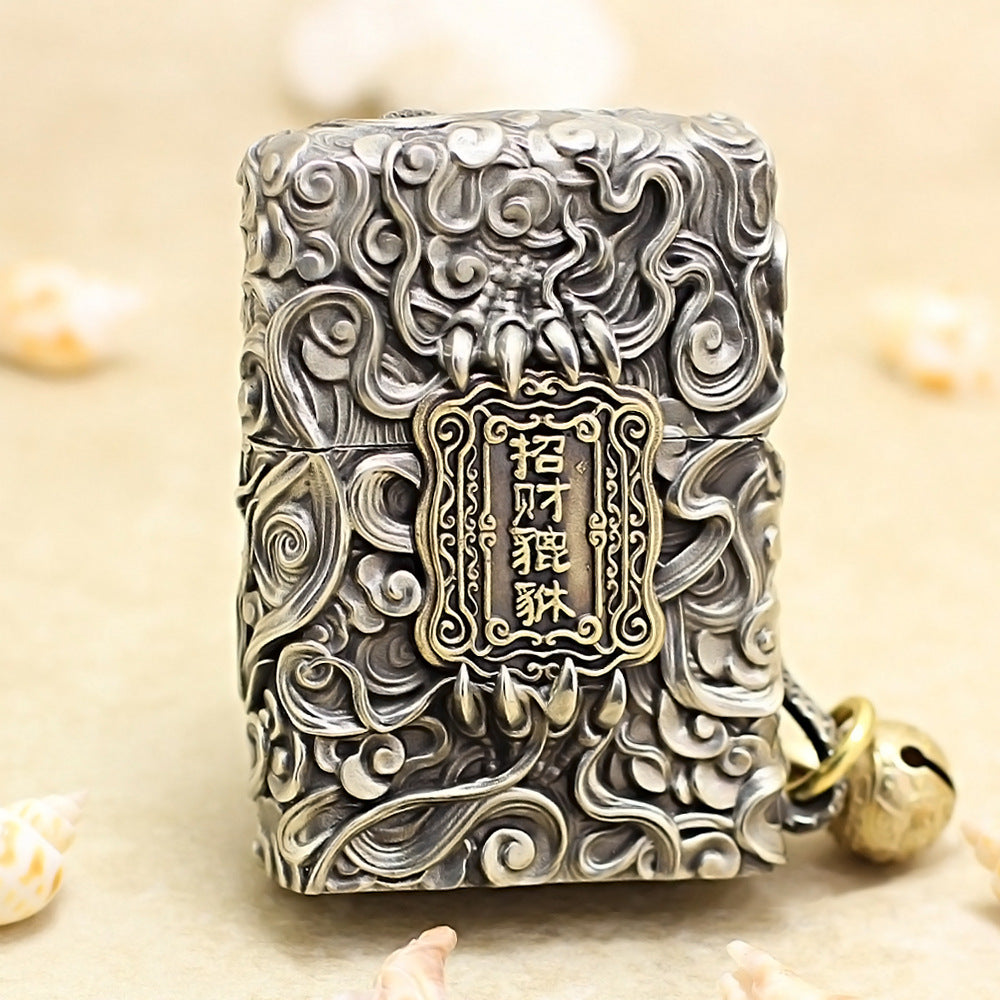 Zippo Antique Silver Dynamic Pixiu Mythical Beast Shell Case - CM98