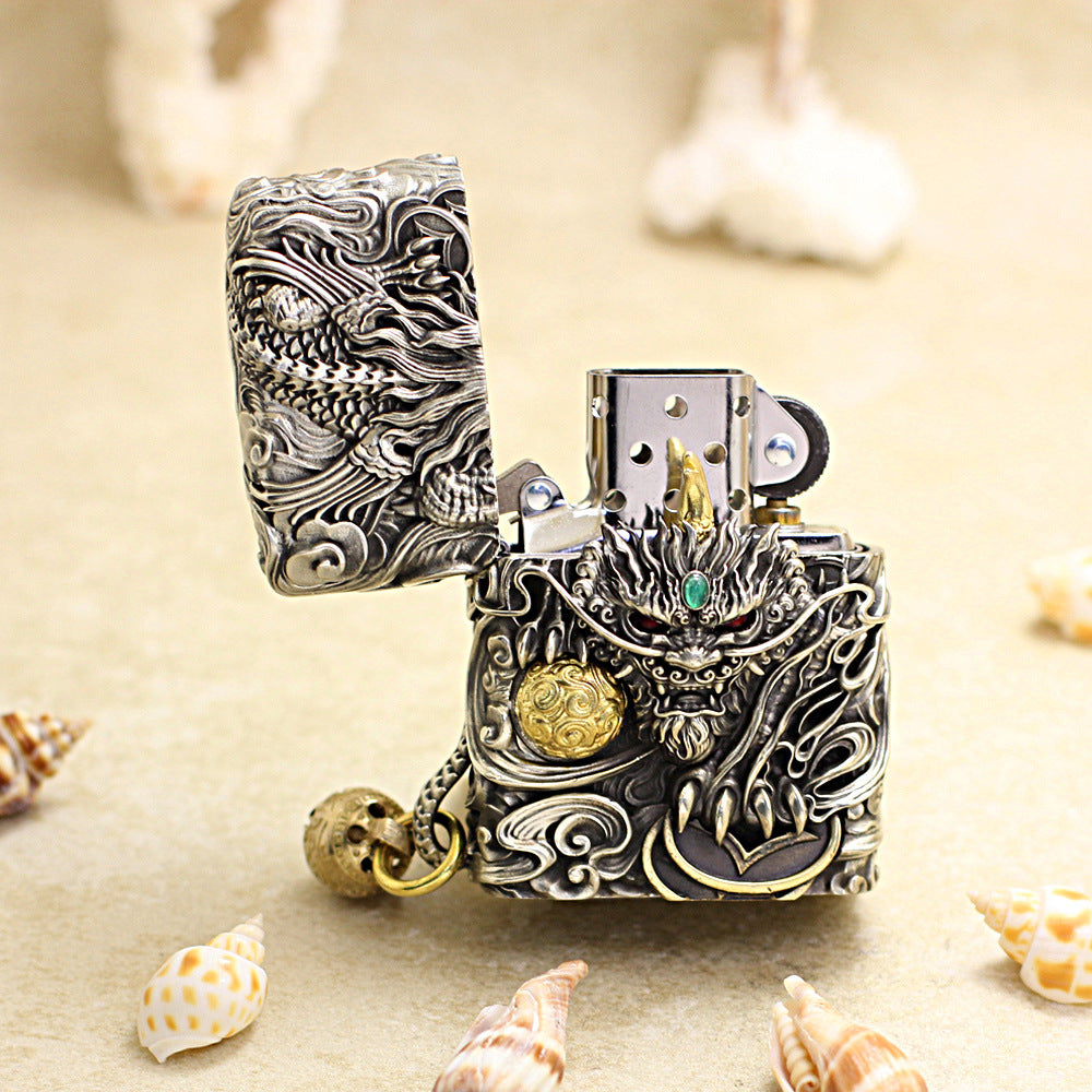 Zippo Antique Silver Dynamic Pixiu Mythical Beast Shell Case - CM98