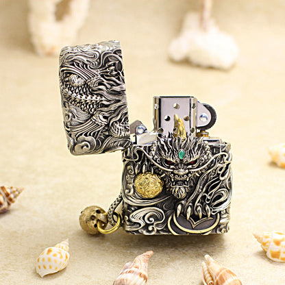 Zippo Antique Silver Dynamic Pixiu Mythical Beast Shell Case - CM98