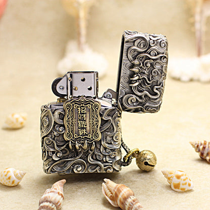 Zippo Antique Silver Dynamic Pixiu Mythical Beast Shell Case - CM98