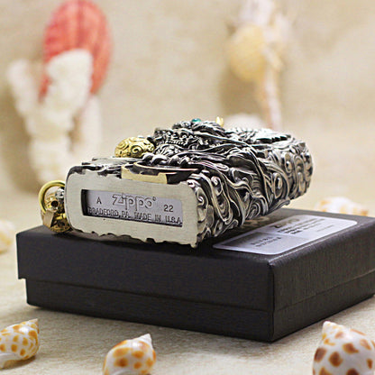 Zippo Antique Silver Dynamic Pixiu Mythical Beast Shell Case - CM98