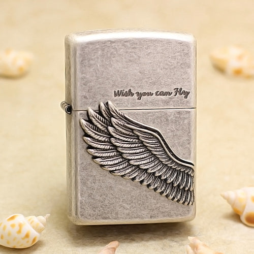 Zippo Antique Silver Fly Higher Angel Wing Edition - KR18