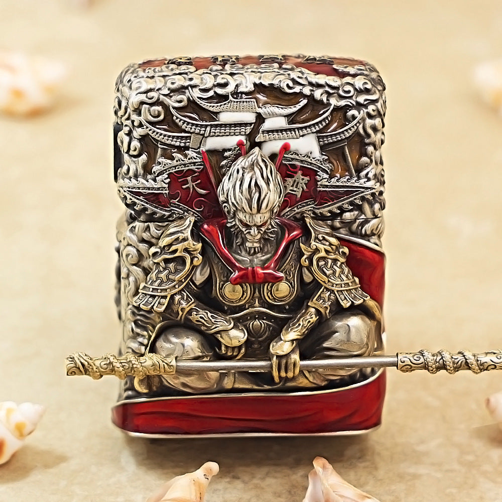 Zippo Antique Silver Havoc in Heaven Sun Wukong Shell Case - CM90