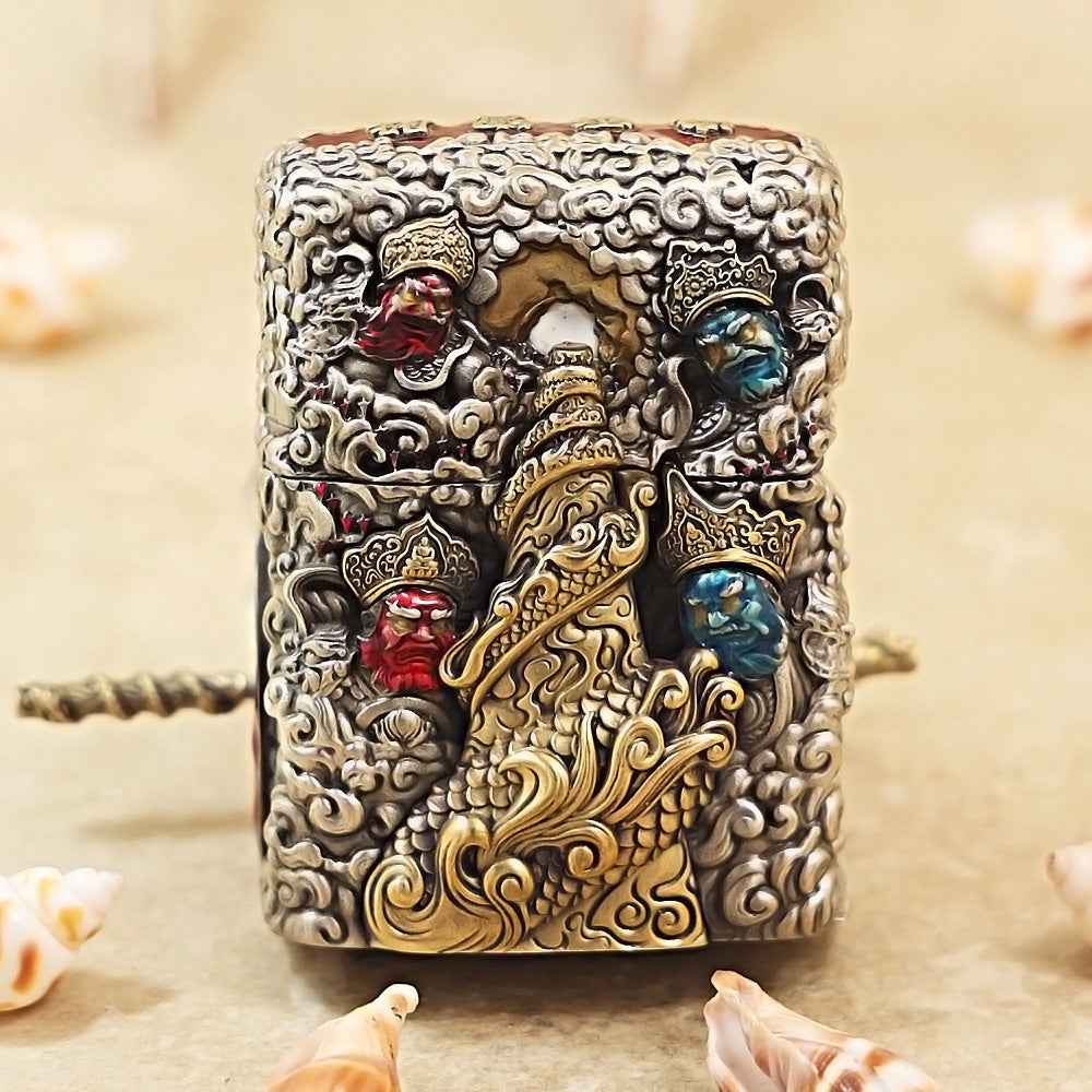 Zippo Antique Silver Havoc in Heaven Sun Wukong Shell Case - CM90