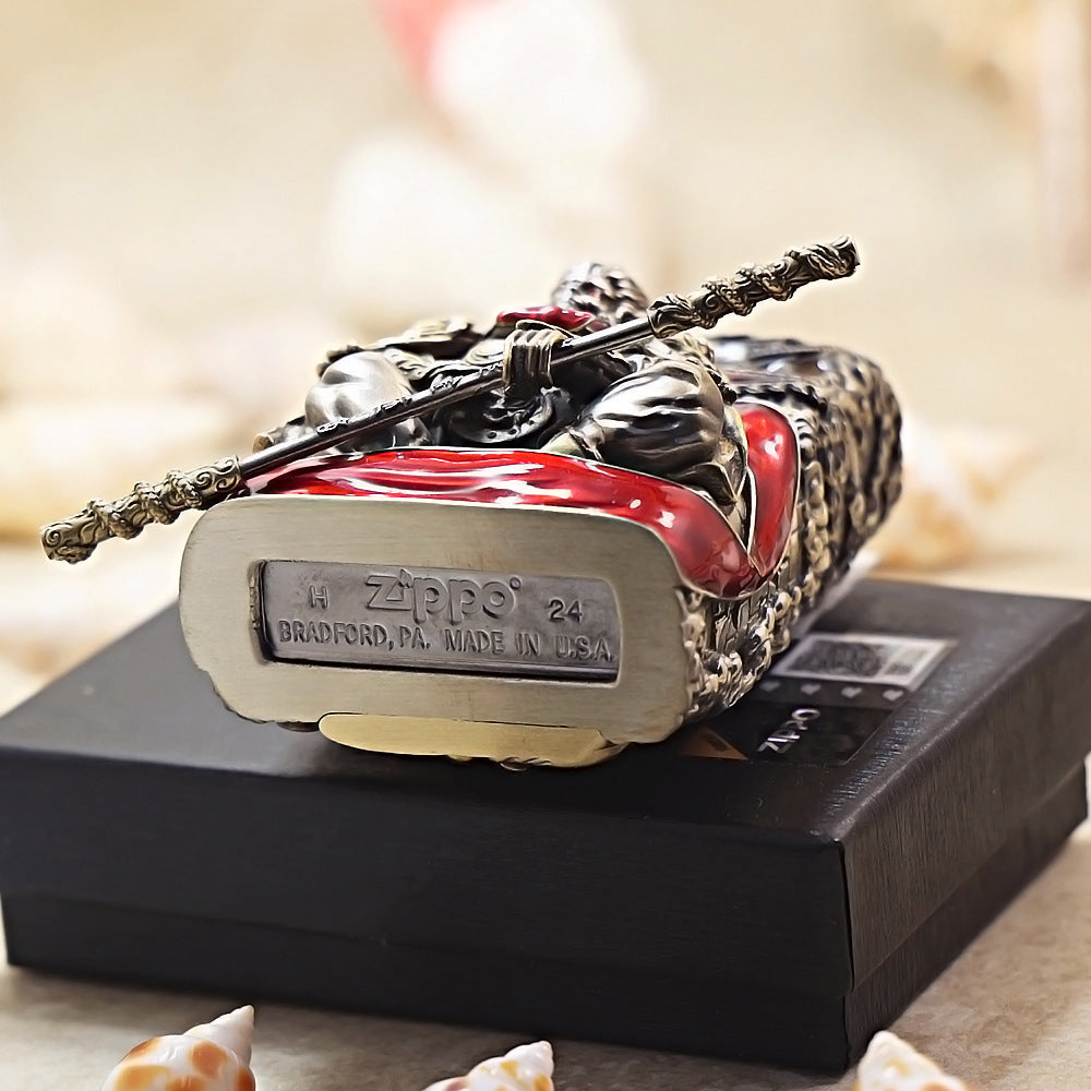 Zippo Antique Silver Havoc in Heaven Sun Wukong Shell Case - CM90