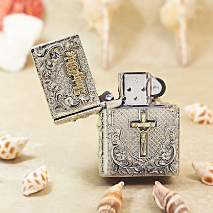 Zippo Antique Silver Holy Bible Crucifix Shell Case - CM73