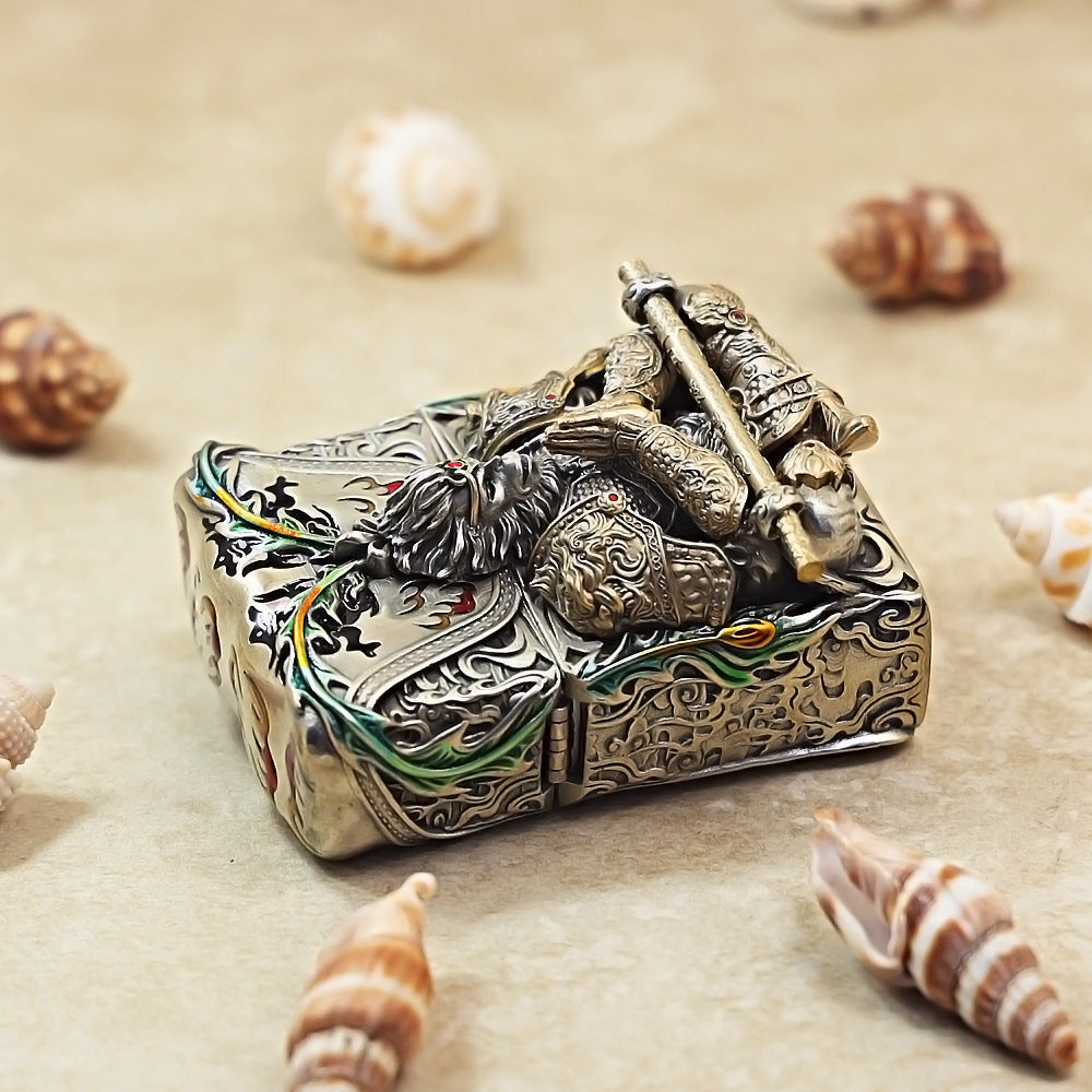 Zippo Antique Silver Luminous Sun Wukong Fighting Buddha Shell Case - CM85