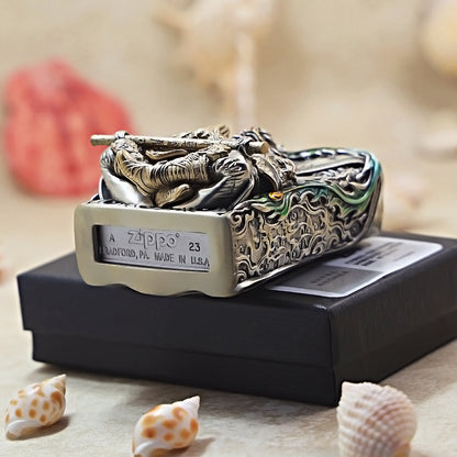 Zippo Antique Silver Luminous Sun Wukong Fighting Buddha Shell Case - CM85