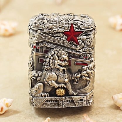 Zippo Antique Silver Majestic Pass Guardian Lion Shell Case - CM64