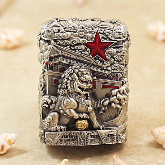 Zippo Antique Silver Majestic Pass Guardian Lion Shell Case - CM64