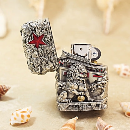 Zippo Antique Silver Majestic Pass Guardian Lion Shell Case - CM64