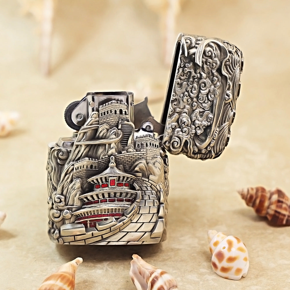 Zippo Antique Silver Majestic Pass Guardian Lion Shell Case - CM64