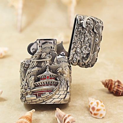 Zippo Antique Silver Majestic Pass Guardian Lion Shell Case - CM64