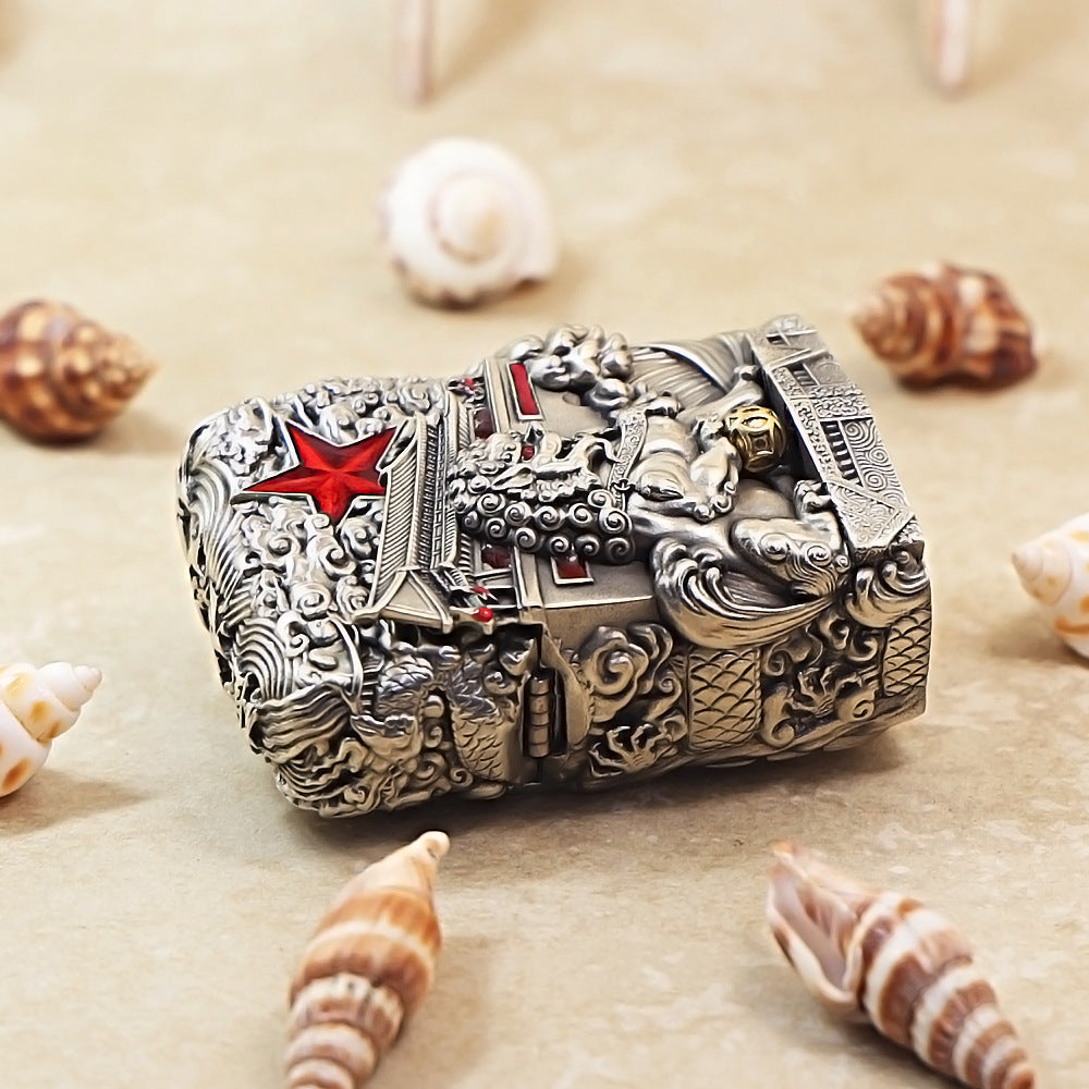 Zippo Antique Silver Majestic Pass Guardian Lion Shell Case - CM64