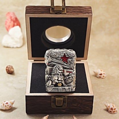 Zippo Antique Silver Majestic Pass Guardian Lion Shell Case - CM64