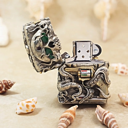 Zippo Antique Silver Nether Zorro Skull and Revolver Shell Case - CM75