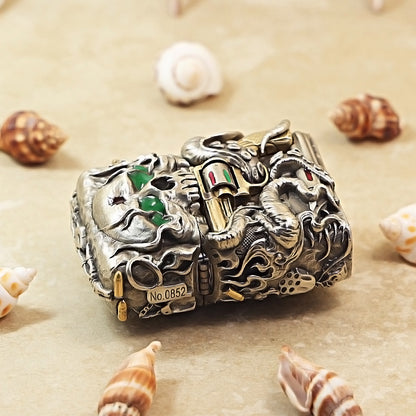 Zippo Antique Silver Nether Zorro Skull and Revolver Shell Case - CM75