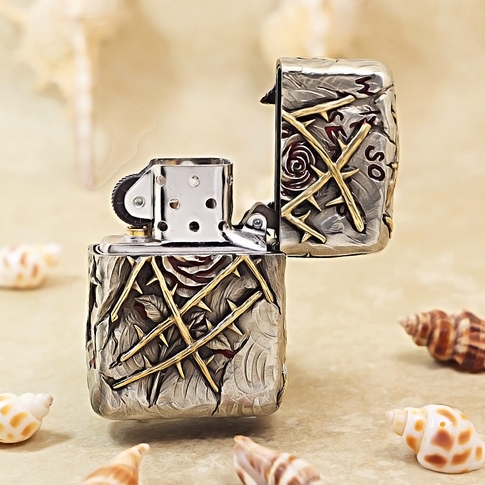 Zippo Antique Silver Rose Joker Armor Shell Case - CM76