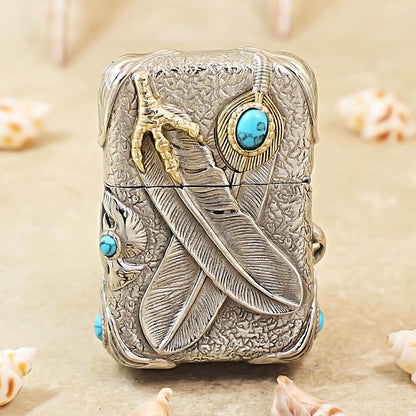 Zippo Antique Silver Shell Blazing Sun Eagle with Red Turquoise Case - CM94