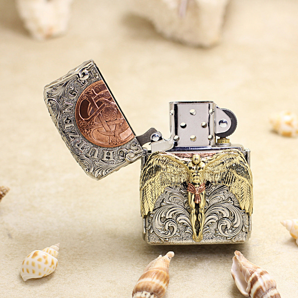 Zippo Antique Silver Shell Guardian Angel Schutzengel Case - CM96