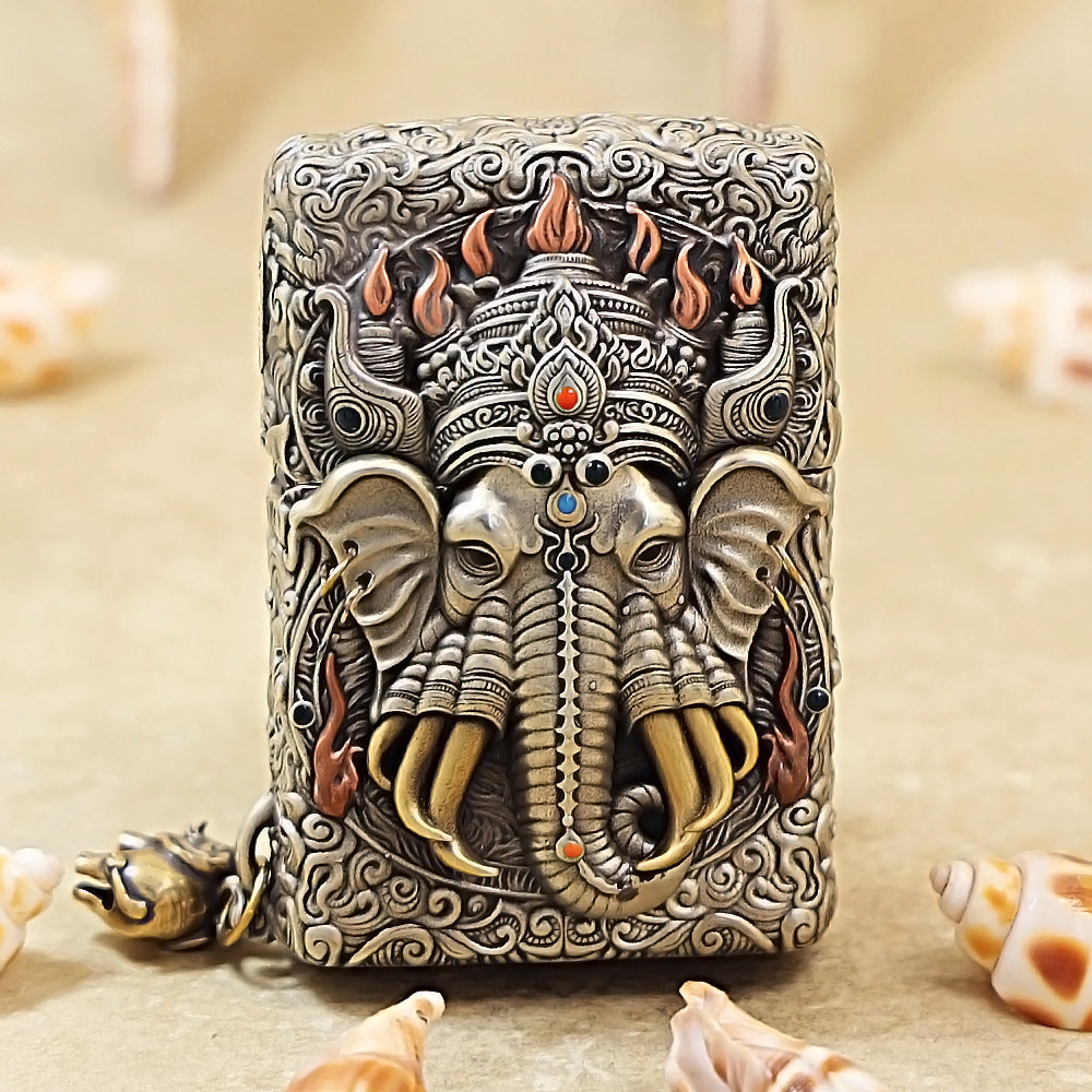 Zippo Antique Silver Shell Six-Tusked Elephant King Spirit Lighter - CM109