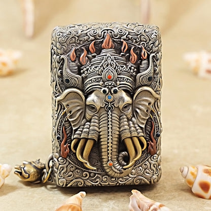 Zippo Antique Silver Shell Six-Tusked Elephant King Spirit Lighter - CM109