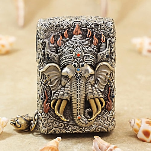 Zippo Antique Silver Shell Six-Tusked Elephant King Spirit Lighter - CM109