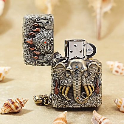 Zippo Antique Silver Shell Six-Tusked Elephant King Spirit Lighter - CM109
