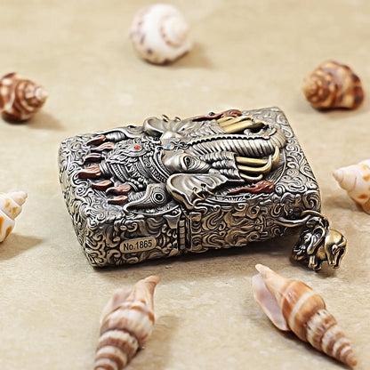 Zippo Antique Silver Shell Six-Tusked Elephant King Spirit Lighter - CM109