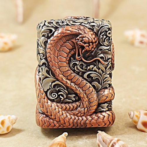 Zippo Antique Silver Shell Wealthy Copper Snake Zodiac Lighter - CM108