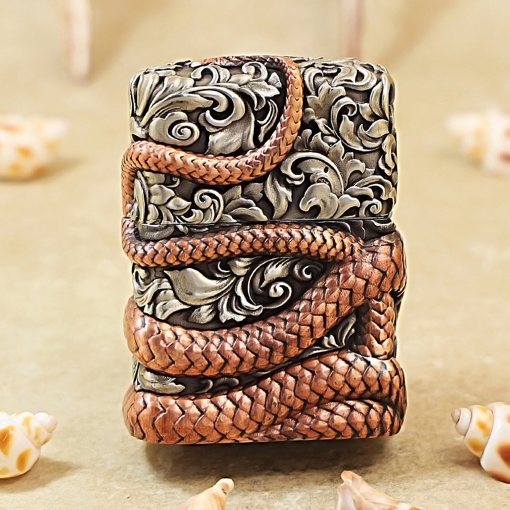 Zippo Antique Silver Shell Wealthy Copper Snake Zodiac Lighter - CM108