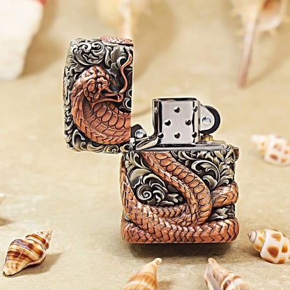 Zippo Antique Silver Shell Wealthy Copper Snake Zodiac Lighter - CM108