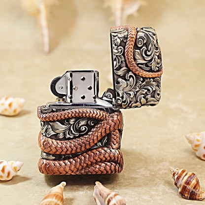 Zippo Antique Silver Shell Wealthy Copper Snake Zodiac Lighter - CM108