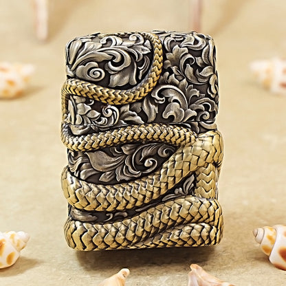 Zippo Antique Silver Shell Wealthy Golden Snake Zodiac Lighter - CM107