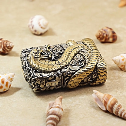 Zippo Antique Silver Shell Wealthy Golden Snake Zodiac Lighter - CM107