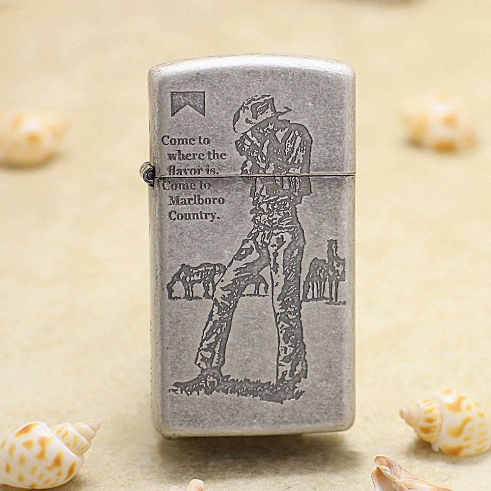 Zippo Antique Silver Slim Marlboro Cowboy Lighter - MC20