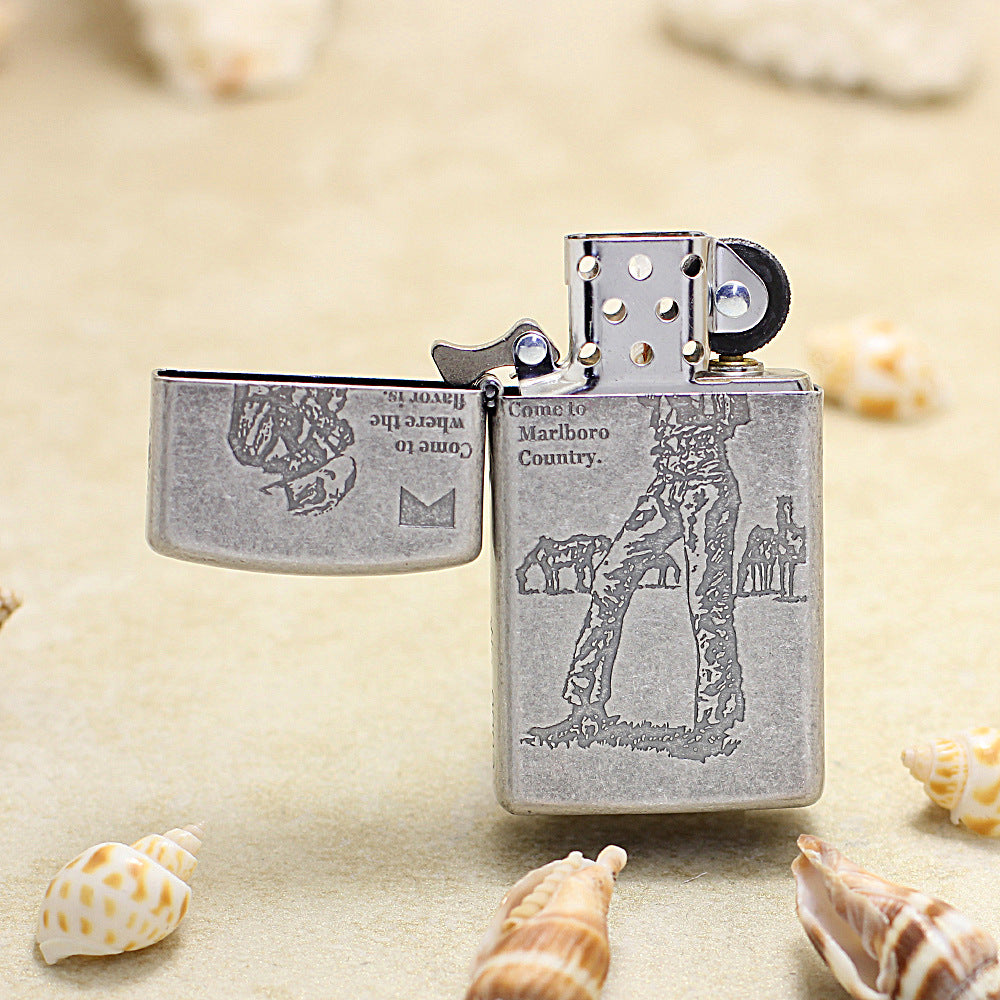 Zippo Antique Silver Slim Marlboro Cowboy Lighter - MC20